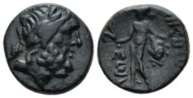 Lycaonia, Elkonion Bronze I cent. BC, Æ 15.00 mm., 2.91 g.
Laureate head of Zeus r. Rev. Perseus standing facing, holding harpa and Medusa's head. vo...