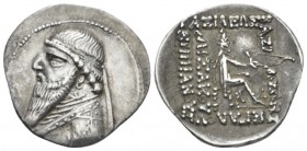 Kings of Cappadocia, Mithradates, 123-88 Rhagae Drachm circa 123-88, AR 21.40 mm., 4.14 g.
Diademed bust l. Rev. Archer seated r. on omphalos. Shore ...