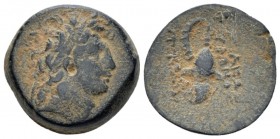 The Seleucid Kings, Tryphon, 142-138 Antioch on the Orontes Bronze circa 142-138, Æ 18.00 mm., 5.86 g.
Diademed head r. Rev. Spiked Macedonian helmet...