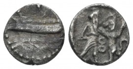 Phoenicia, Sidon 1/16 Sheke circa 344-343, AR 8.50 mm., 0.64 g.
Galley l. Rev. King standing r., slaying lion standing l. Betlyon 41. HGC 259.

Ton...