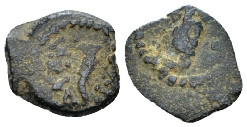 Judaea, Herod I, 40-4 Jerusalem Half prutah 22-12 BC, Æ 8.10 mm., 0.82 g.
Cornu...