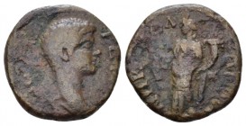 Moesia, Nicopolis ad Istrum Geta Caesar, 198-209. Bronze circa 198-209, Æ 16.00 mm., 2.97 g.
Bare head r. Rev. Homonoia standing l., holding patera a...