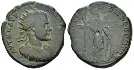 Moesia, Nicopolis ad Istrum Macrinus, 217-218 Bronze circa 217-218, Æ 25.50 mm., 11.50 g.
Radiate, draped and cuirassed bust r. Rev. Athena standing ...