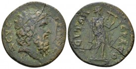 Phrygia, Pseudo-autonomous issue. Bronze II cent., Æ 24.80 mm., 6.59 g.
Diademed head of Zeus Troios r.. Rev. Apollo standing r., holding lyre and pl...
