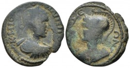 Pisidia, Adada Philip I, 244-249 Bronze circa 244-249, Æ 24.00 mm., 7.47 g.
Laureate, draped and cuirassed bust r. Rev. Helmeted bust of Athena, l., ...