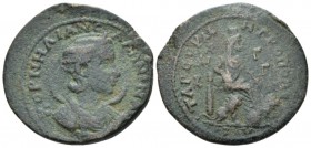 Cilicia, Tarsus Salonina, wife of Gallienus Bronze circa 254-268, Æ 29.00 mm., 10.28 g.
Draped bust r., wearing stephane, with crescent at shoulders....
