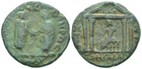 Decapolis, Gadara Marcus Aurelius, 161-180 Bronze circa 161-169, Æ 29.90 mm., 15.15 g.
Marcus Aurelius standing r. and Lucius Verus standing l., faci...