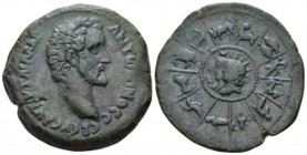 Egypt, Alexandria Antoninus Pius, 138-161 Drachm circa 144-145 (year 8), Æ 35.00 mm., 23.45 g.
Bare head r. Rev. zodiac: draped jugate busts of Helio...