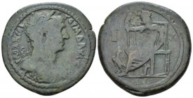Egypt, Alexandria. Dattari. Trajan, 98-117 Drachm circa 113-114 (year 17), Æ 34.90 mm., 16.04 g.
Laureate bust r, with aegis on l. shoulder. Rev. Zeu...