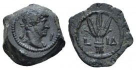 Egypt, Alexandria. Dattari. Hadrian, 117-138 Dichalkon circa 129-130 (year 14), Æ 13.00 mm., 1.49 g.
Laureate head r.; in front, I. Rev. Three corn-e...