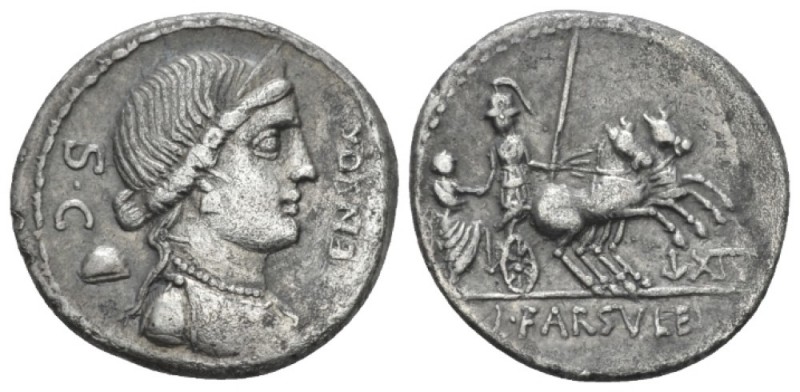 L. Farsuleius Mensor. Denarius circa 75, AR 20.00 mm., 3.50 g.
MENSOR Diademed ...