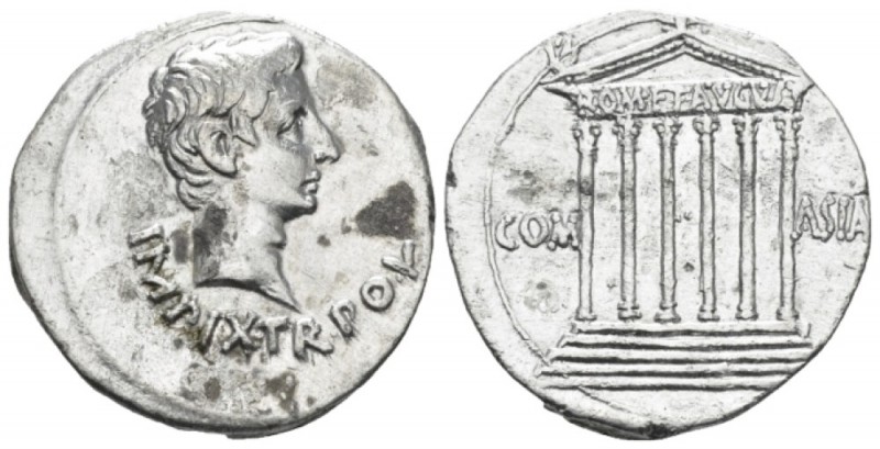 Octavian as Augustus, 27 BC – 14 AD Cistophoric tetradrachm Pergamum circa 19-18...