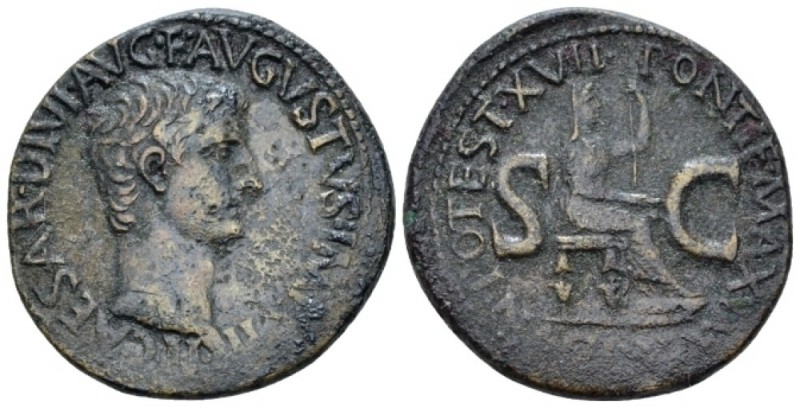 Tiberius, 14-37 As Rome circa 15-16, Æ 29.40 mm., 11.02 g.
Bare head r. Rev. Dr...