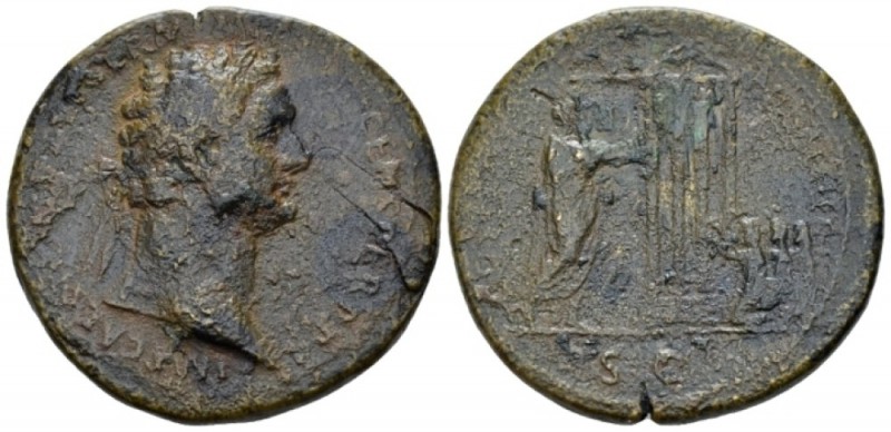 Domitian, 81-96 Sestertius Rome circa 88, Æ 35.50 mm., 25.23 g.
Laureate head r...