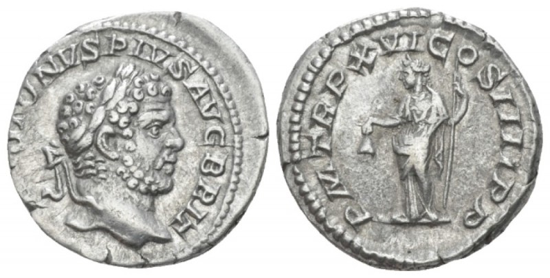 Caracalla, 198-217 Denarius circa 213, AR 18.10 mm., 3.22 g.
Laureate head r. R...