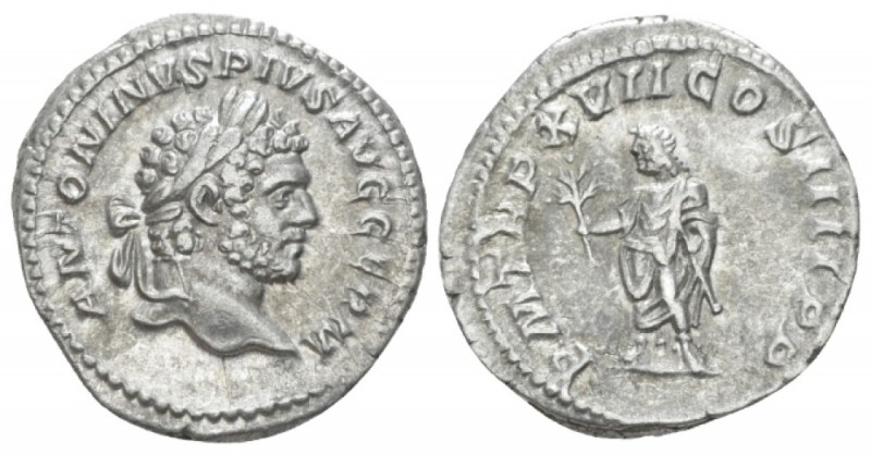 Caracalla, 198-217 Denarius circa 214, AR 18.60 mm., 3.13 g.
Laureate head r. R...