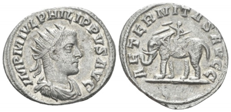 Philip I, 244-249 Antoninianus Antiochia 247, AR 22.00 mm., 4.18 g.
Radiate, dr...