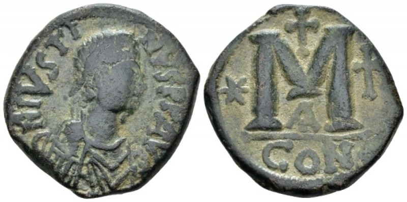 Justin I, 518-527 Follis Constantinople circa 518-527, Æ 24.20 mm., 17.13 g.
Pe...