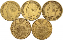 [58.07g]
ITALIEN
Königreich. Napoleone I. 1805-1814. 40 Lire. Diverse Jahre. Lot von 5 Exemplaren. Feingewicht total: 58.07 Gramm. Unterschiedlich e...