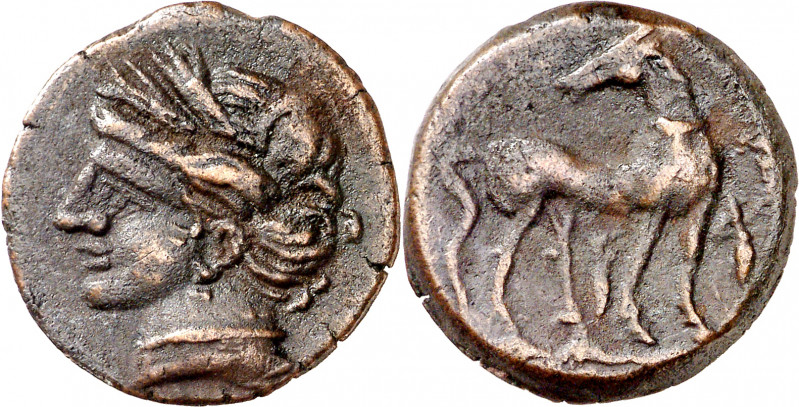 (221-210 a.C.). Zeugitana. Cartago. AE 21. (S. 6512 var) (SNG.Copenhagen 311). 7...