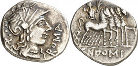 (hacia 116-115 a.C.). Gens Domitia. Denario. (Bab. 7) (Craw. 285/1). 3,85 g. MBC+.