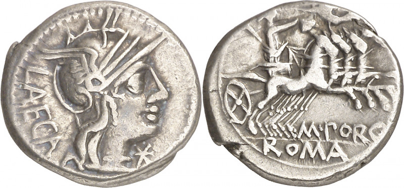 (hacia 125 a.C.). Gens Porcia. Denario. (Bab. 3) (Craw. 270/1). 3,89 g. MBC.