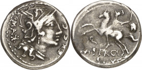 (hacia 116-115 a.C.). Gens Sergia. Denario. (Bab. 1) (Craw. 286/1). 4,20 g. MBC.