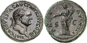 (71 d.C.). Vespasiano. Sestercio. (Spink 2330) (Co. 326) (RIC. 243). Campos repasados. 23,71 g. (EBC/EBC-).