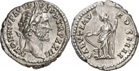 (159-160 d.C.). Antonino pío. Denario. (Spink 4106) (S. 741) (RIC. 305). 3,34 g. EBC-.