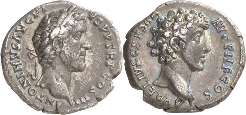 (141 d.C.). Antonino pío y Marco Aurelio. Denario. (Spink 4524) (S. 15) (RIC. 41...