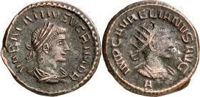 (270-272 d.C.). Vabalato y Aureliano. Antoniniano. (Spink 11718) (Co. 1) (RIC. 381). Escasa. 4,03 g. MBC+/MBC.