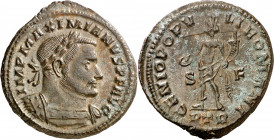 (303-305 d.C.). Maximiano Hércules. Treveri. Follis. (Spink 13242 var) (Co. 192) (RIC. 573). 11,53 g. EBC-/MBC+.