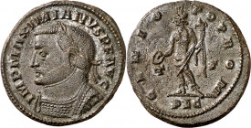 (307 d.C.). Maximiano Hércules. Lugdunum. Follis. (Spink 13450 var) (Co. 143 var) (RIC. 218). 9,16 g. MBC+.