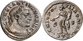 (303-305 d.C.). Constancio I, Cloro. Treveri. Follis. (Spink 14038 var) (Co. 109) (RIC. 594a). 9,38 g. MBC+/EBC-.