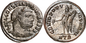 (297-298 d.C.). Constancio I, Cloro. Heraclea. Follis. (Spink 14061) (Co. 89) (RIC. 20a). Restos del plateado original. 10,10 g. MBC+.
