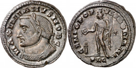 (303-305 d.C.). Galerio Maximiano. Lugdunum. Follis. (Spink 14356 var) (Co. 93) (RIC. 180b). 10,52 g. EBC-/MBC+.