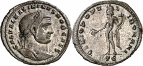 (305-307 d.C.). Maximino II, Daza. Heraclea. Follis. (Spink 14746) (Co. 81) (RIC. 26b). Restos del plateado original. 9,63 g. MBC+.