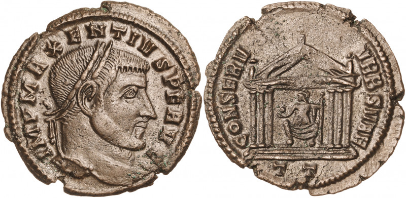 (308-310 d.C.). Majencio. Ticinum. Follis. (Spink 14980 var) (Co. 26) (RIC. 100)...