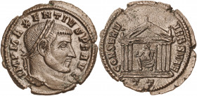 (308-310 d.C.). Majencio. Ticinum. Follis. (Spink 14980 var) (Co. 26) (RIC. 100). 6,86 g. MBC+.