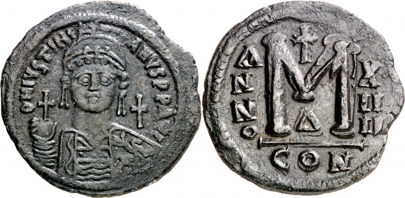 (527-565 d.C.). Justiniano I. Constantinopla. Follis. (Ratto 504) (S. 163). 21,5...