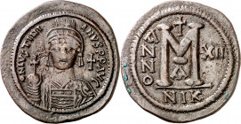(527-565 d.C.). Justiniano I. Nicomedia. Follis. (Ratto 582) (S. 201). 22,66 g. MBC+.