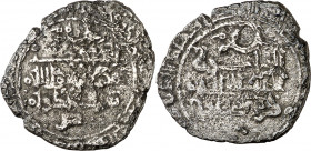 Taifa de Toledo y Valencia. Yahya Al-Mamun. (Medina Toledo). Dirhem. (V. tipo 1109) (Prieto 337). Ceca y fecha ilegibles. Rara. 2,16 g. (BC).