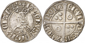 Jaume II (1291-1327). Barcelona. Croat. (Cru.V.S. falta) (Cru.C.G. 2156a). Flores de 5 pétalos en el vestido. Letras A sin travesaño en reverso. Ex Áu...