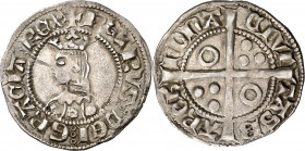 Pere III (1336-1387). Barcelona. Croat. (Cru.V.S. 402) (Cru.C.G. 2220b). Flores de 6 pétalos. A y U latinas. Ex Áureo 22/09/1997, nº 470. 3,25 g. MBC/...