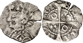Joan II (1458-1479). Lleida y Tàrrega. Terç de croat. (Cru.V.S. falta) (Cru.C.G. falta) (AN. 43 pág. 135, nº 5-2). Grieta. 0,60 g. (MBC).