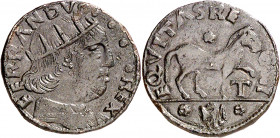 Ferran I de Nàpols (1458-1494). Àquila. Cavall. (Cru.V.S. 1080) (Cru.C.G. 3489) (MIR. 93). Ex Áureo 20/04/2005, nº 235. Rara. 1,67 g. MBC+.