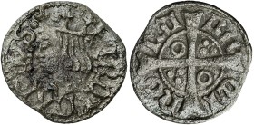 Ferran II (1419-1516). Barcelona. Diner. (Cru.V.S. 1162 anverso y 1163 reverso) (Cru.C.G. 3085a anverso y 3085b reverso). A latinas en anverso y gótic...