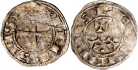 Alfonso VII (1126-1157). Abadia de Sahagún. Dinero episcopal. (AB. 66) (M.M. A7:76.2) (Imperatrix A7:76.2). Leve doblez. Rara. 1,04 g. (MBC).