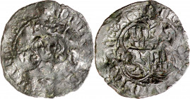 Enrique II (1368-1379). Coruña. Real de vellón de busto. Falsa de época. Perforación. Leyendas parcialmente visibles. Rara. 2,64 g. (BC+).