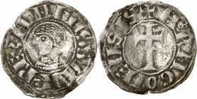 Alfonso el Batallador (1104-1134). Navarra. Dinero. (Cru.V.S. 219 var) (R.Ros 3.6.7). Doblez enderezada. Rara. 0,73 g. (MBC).